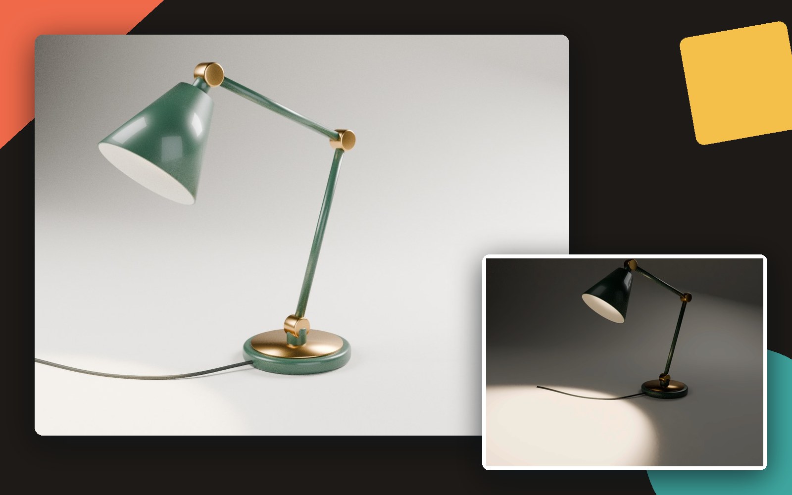 Zielona lampka biurkowa wyrenderowana w Blenderze